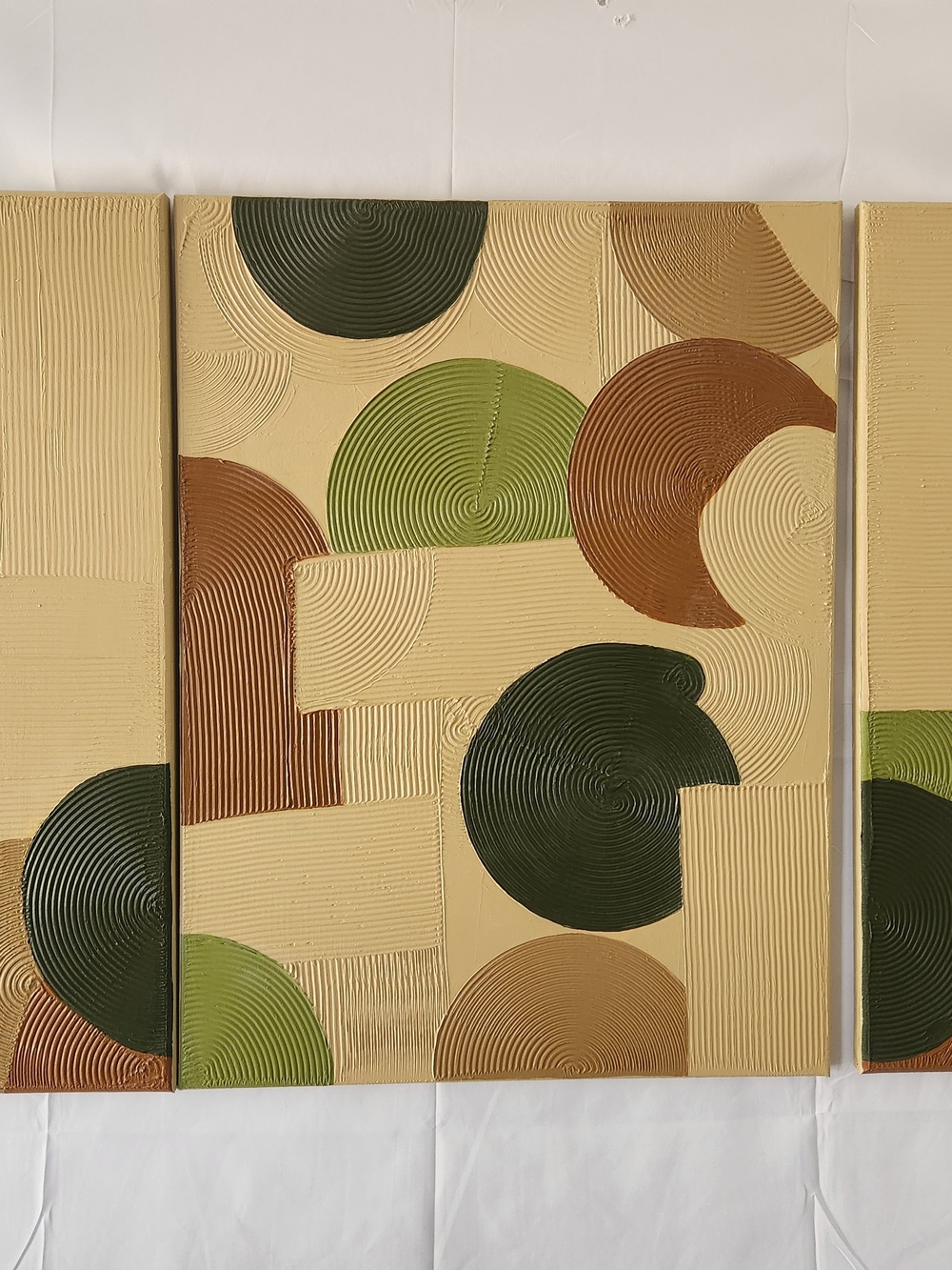 Modern Triptych Circle Panel Wall Art in Green, Brown, Tan - Picture 2 of 9